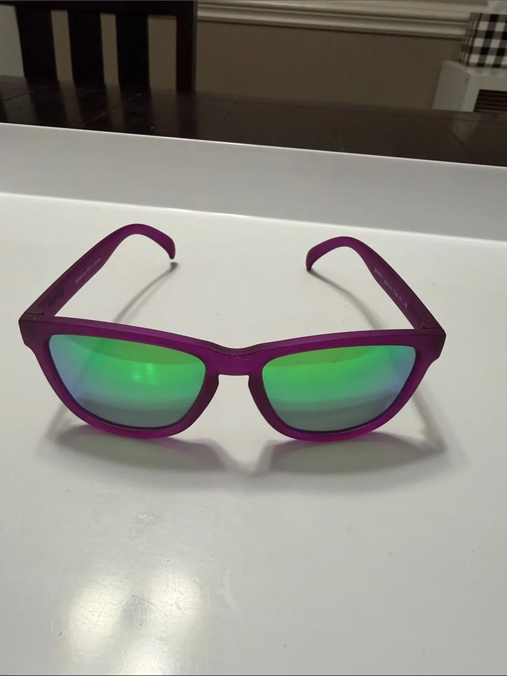 Goodr Purple Frame Sunglasses with Green Mirrored Lenses